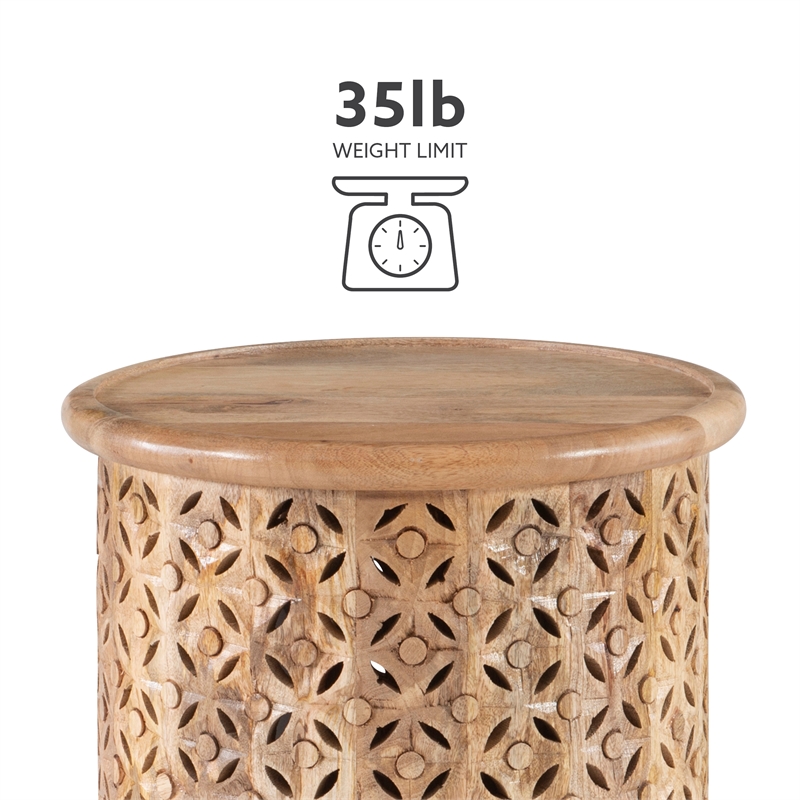 Home Square Wood Hand Carved Side Table in Natural - Set of 2