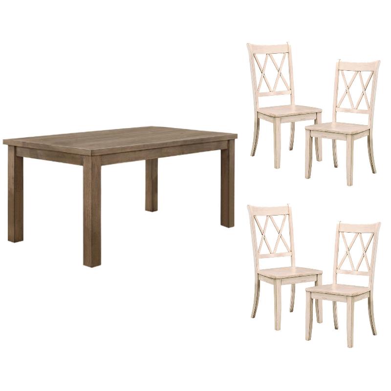 Home Square 5-Piece Set with Dining Table and 4 Dining Chairs in White