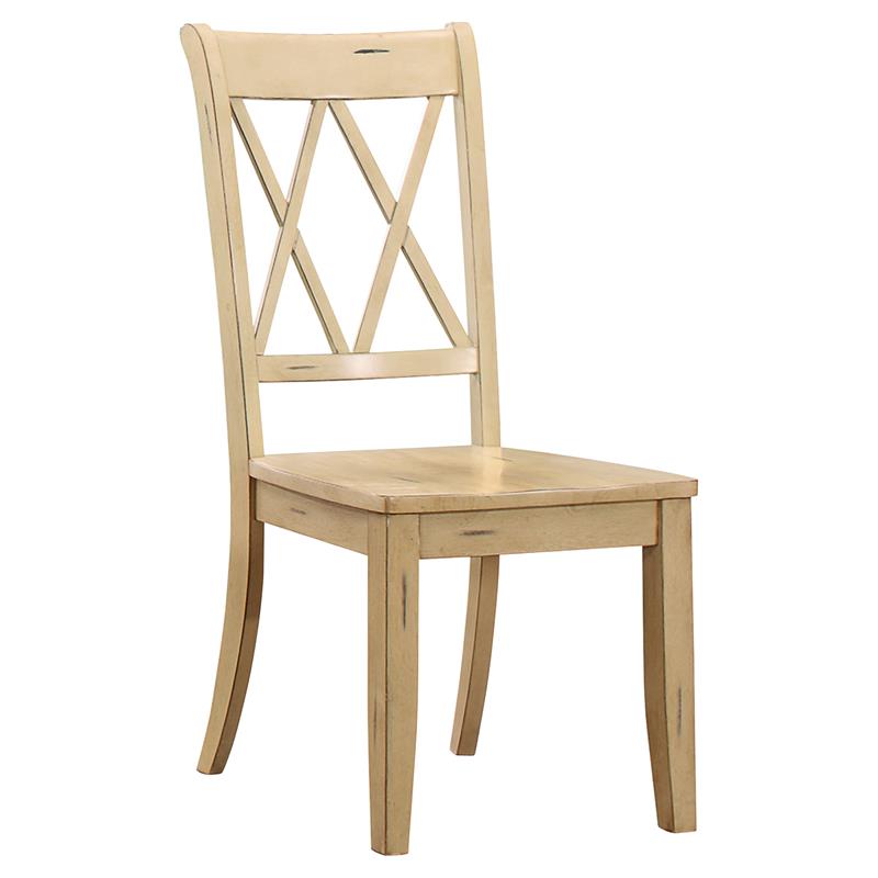 Home Square 7-Piece Set with Dining Table and 6 Dining Chairs in Buttermilk