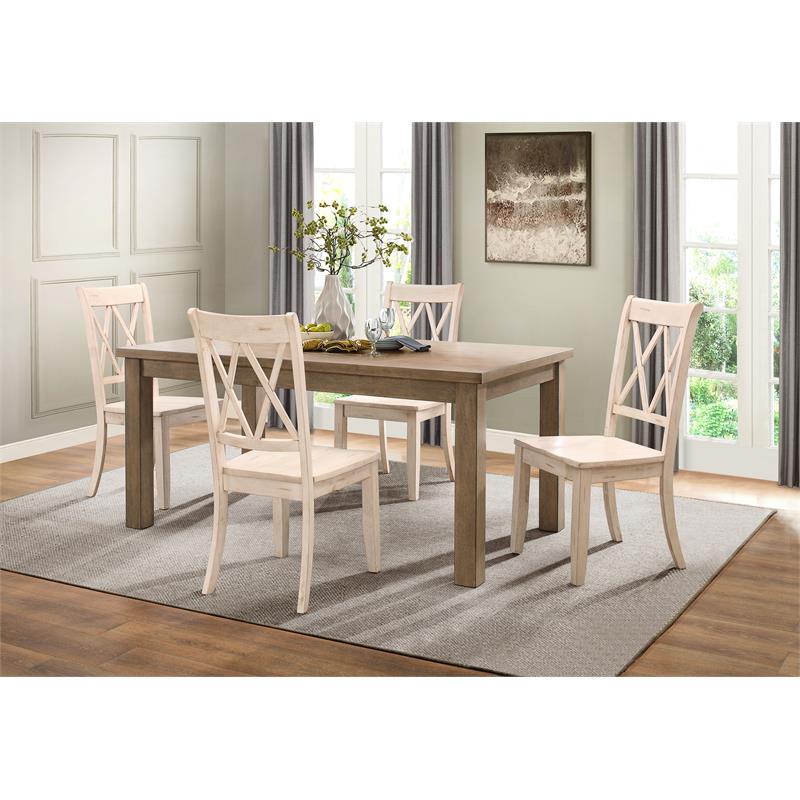 Home Square 7-Piece Set with Dining Table and 6 Dining Chairs in White