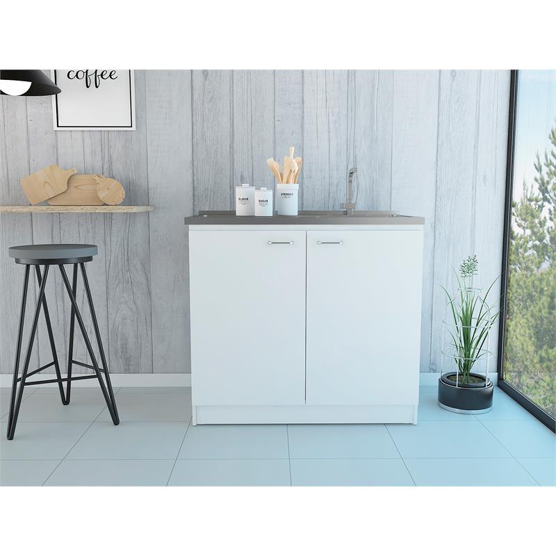Home Square 2-Piece Set with Utility Sink with Cabinet and Kitchen Service Cart