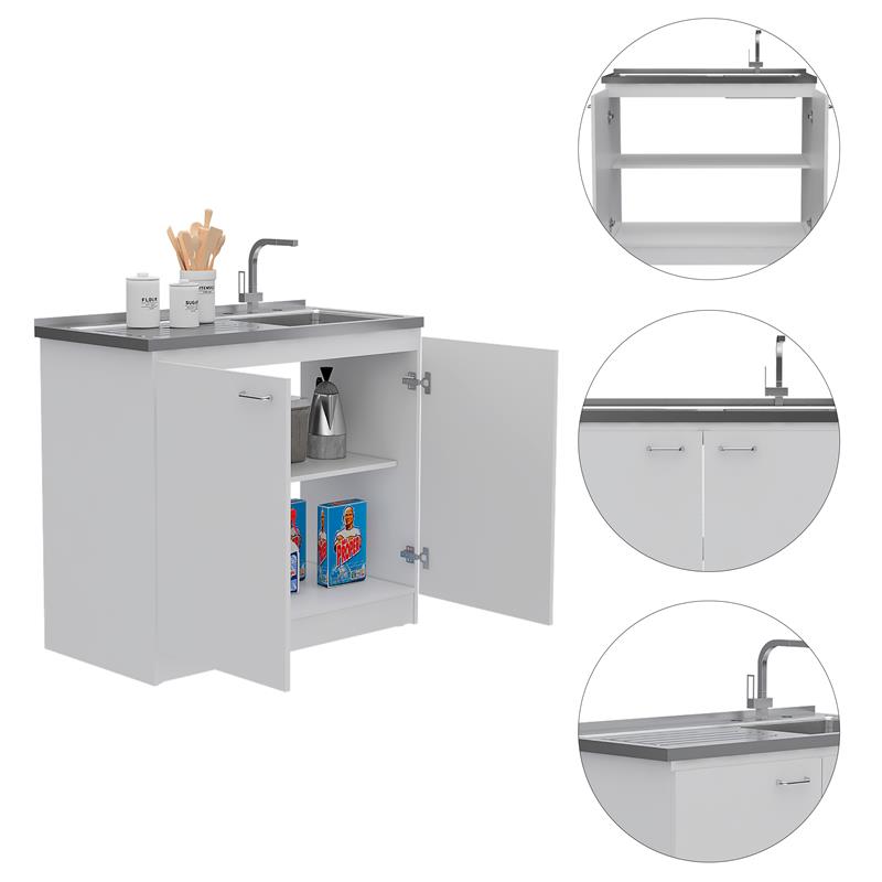 Home Square 2-Piece Set with Utility Sink with Cabinet and Kitchen Service Cart