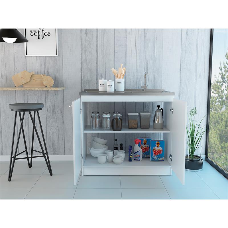 Home Square 2-Piece Set with Utility Sink with Cabinet and Kitchen Service Cart