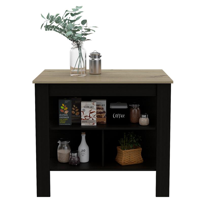 Home Square 2-Piece Set with 60 Wood Pantry and Kitchen Island in Black