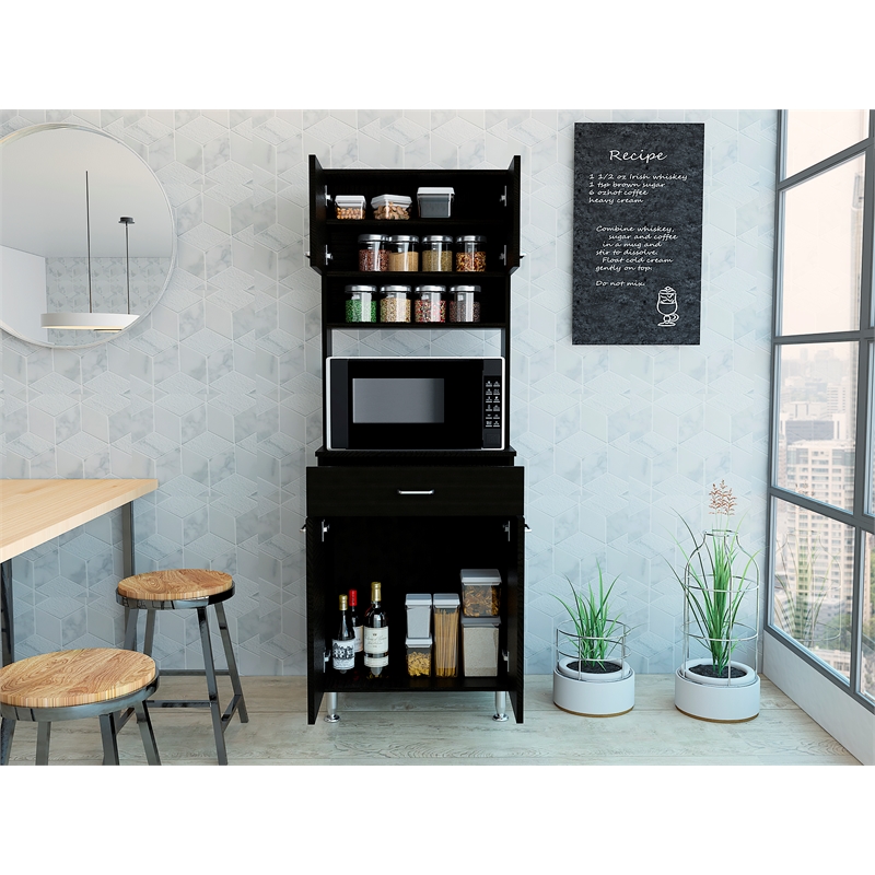 Home Square 2-Piece Set with 60 Wood Pantry and Kitchen Island in Black