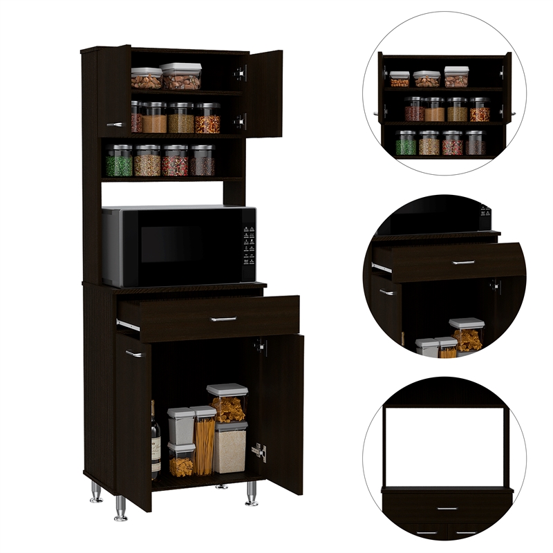 Home Square 2-Piece Set with 60 Wood Pantry and Kitchen Island in Black