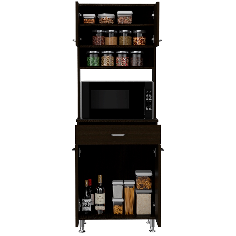 Home Square 2-Piece Set with 60 Wood Pantry and Kitchen Island in Black