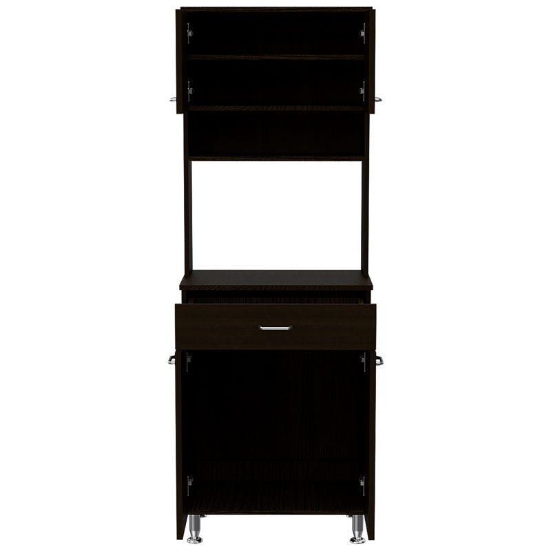 Home Square 2-Piece Set with 60 Wood Pantry and Kitchen Island in Black