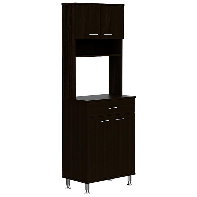 Home Square 2-Piece Set with 60 Wood Pantry and Kitchen Island in Black