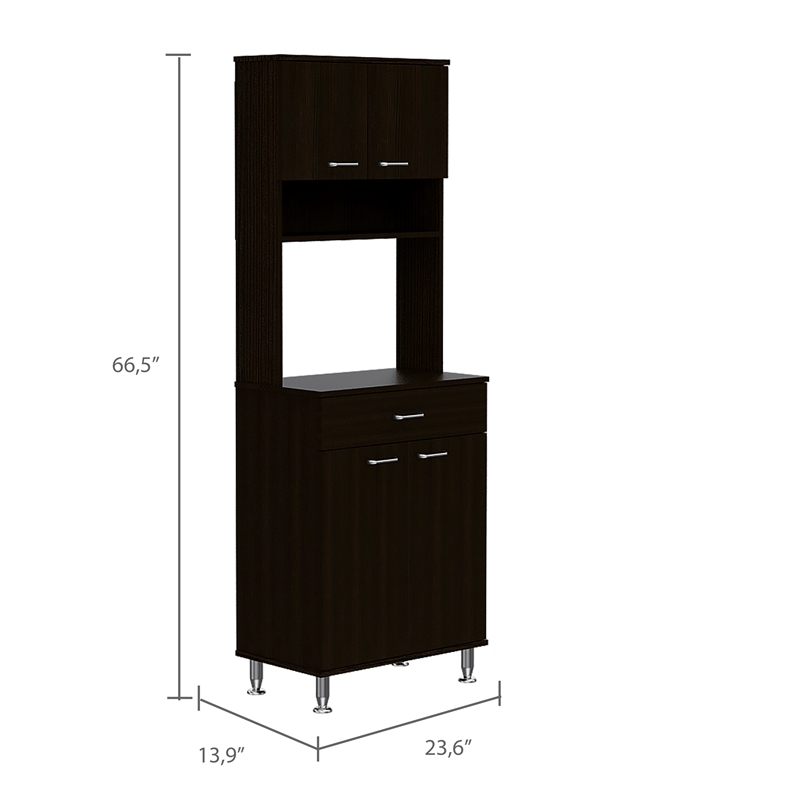 Home Square 2-Piece Set with 60 Wood Pantry and Kitchen Island in Black