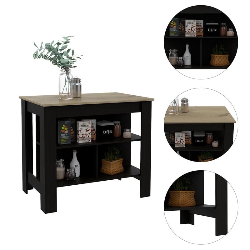 Home Square 2-Piece Set with 60 Wood Pantry and Kitchen Island in Black