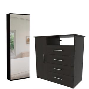 Home Square 2-Piece Set with Shoe Rack & 4 Drawer Dresser in Black