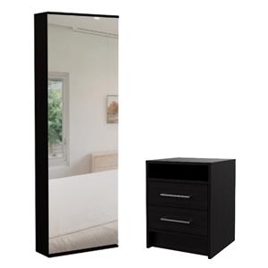 Home Square 2-Piece Set with Shoe Rack with Mirror and Nightstand