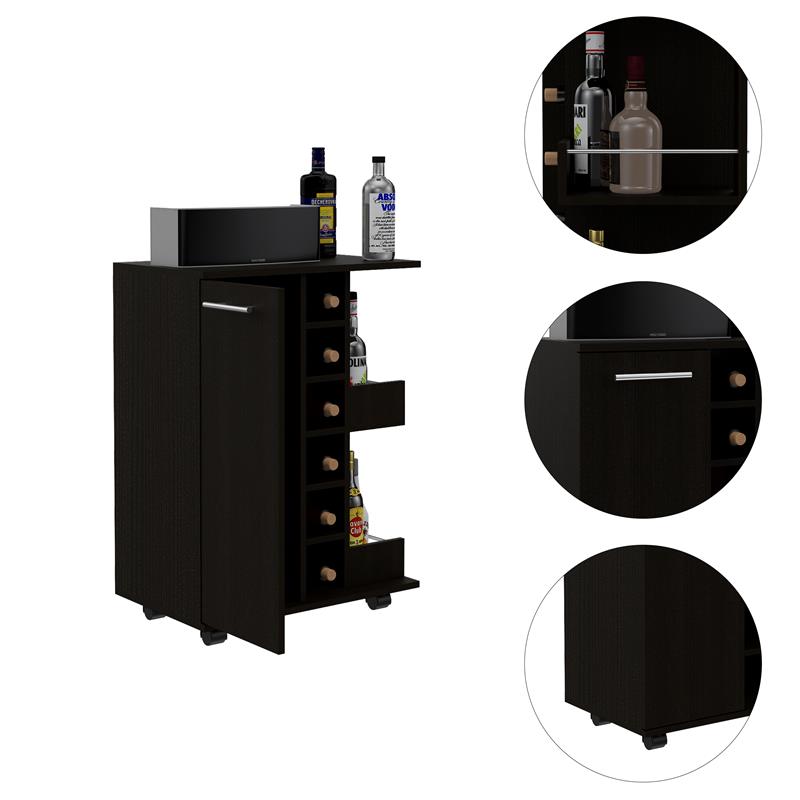 Home Square 2-Piece Set with Coffee Table and Bar Cart Cabinet