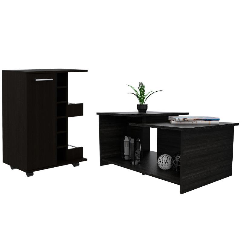 Home Square 2-Piece Set with Coffee Table and Bar Cart Cabinet