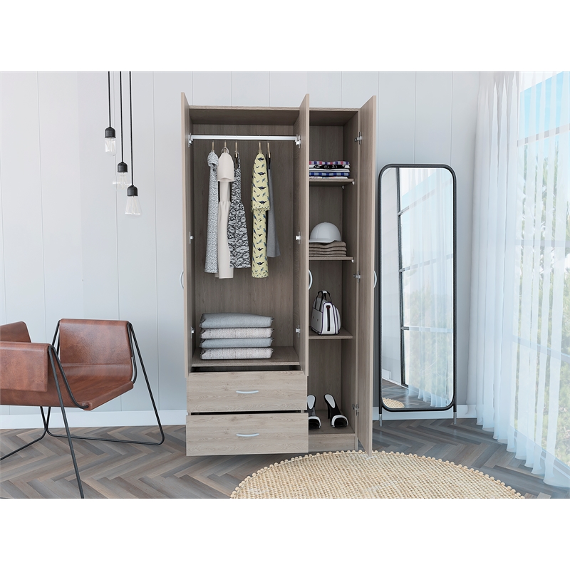 Home Square 3-Piece Set with Three Door Armoire and 2 Nightstands