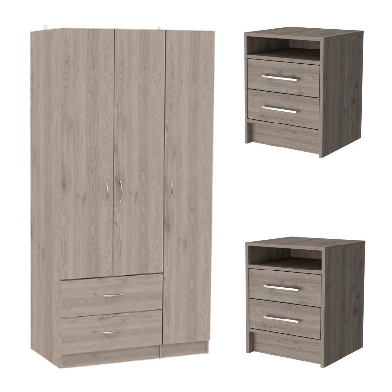 Home Square 3-Piece Set with Three Door Armoire and 2 Nightstands