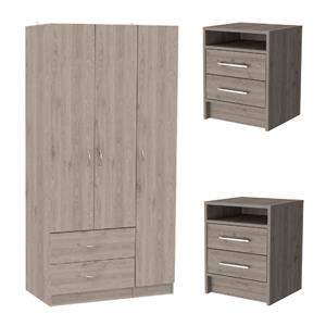 Home Square 3-Piece Set with Three Door Armoire and 2 Nightstands