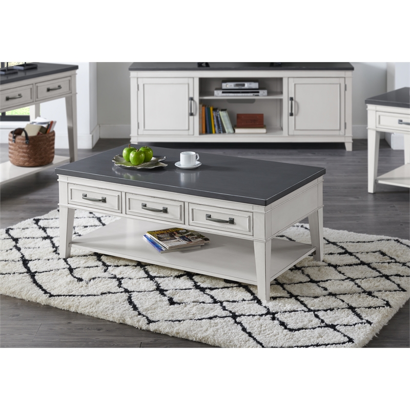 Home Square 3 Piece Set with Coffee Table and End Table and Side Table in White