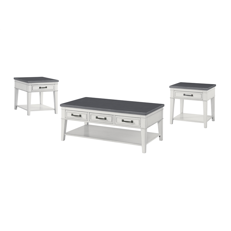 Home Square 3 Piece Set with Coffee Table and End Table and Side Table in White