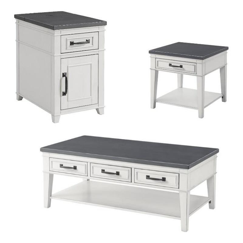 Home Square 3 Piece Set with Coffee Table and End Table and Side Table in White