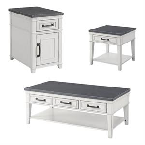 Home Square 3 Piece Set with Coffee Table and End Table and Side Table in White