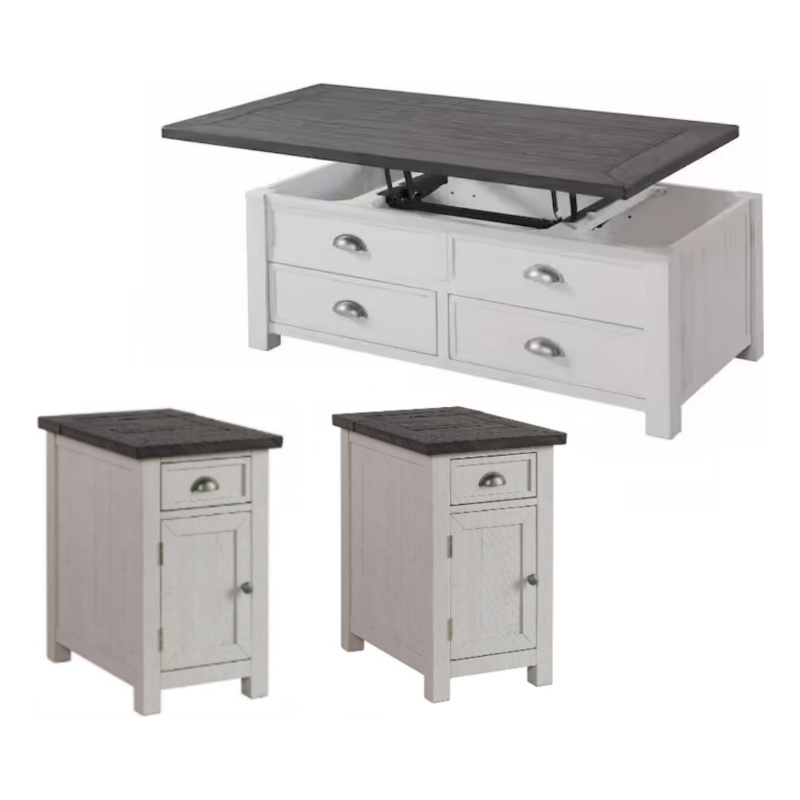 Home Square 3 Piece Set with Lift Top Coffee Table & 2 Chairside Table in White