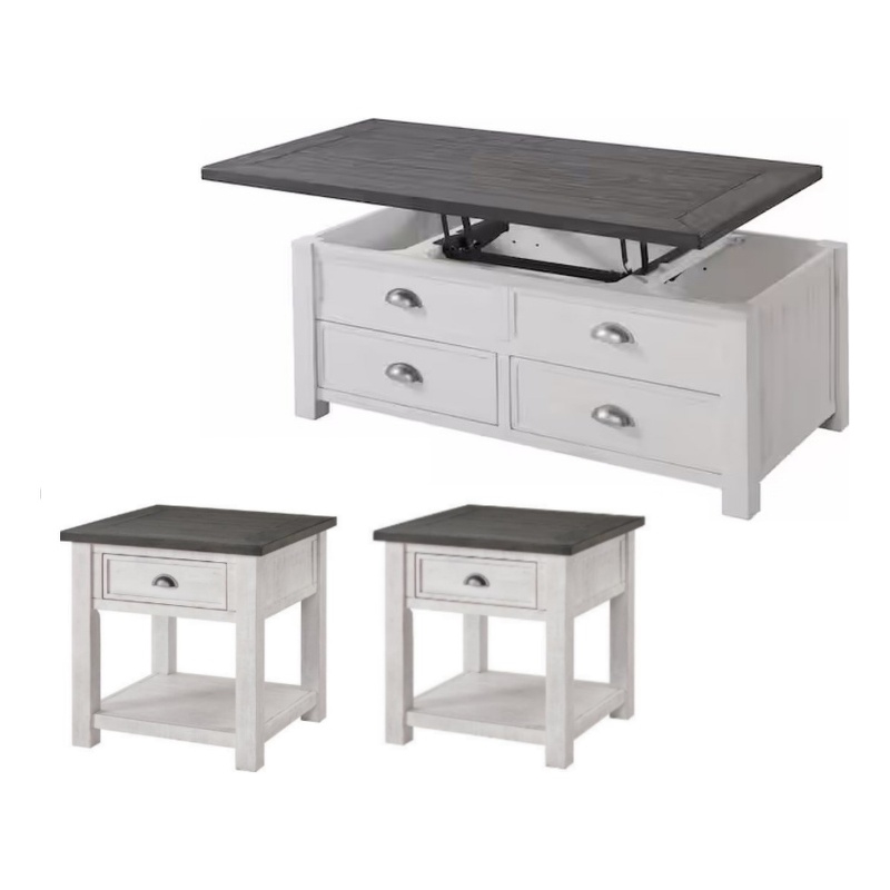 Home Square 3 Piece Set with Lift Top Coffee Table and 2 End Table in White