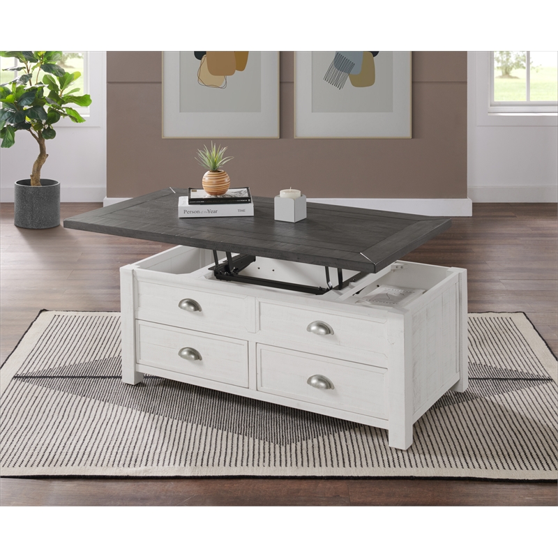 Home Square 3 Piece Set with Lift Top Coffee Table and 2 End Table in White