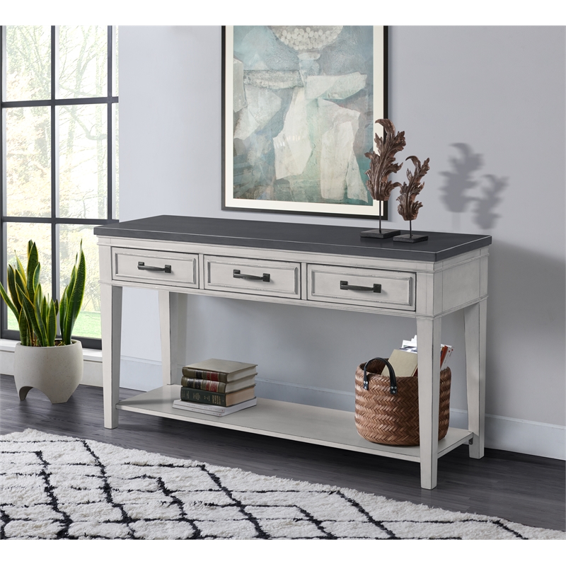 Home Square 2 Piece Set with Sofa Console Table and End Table in White and Gray