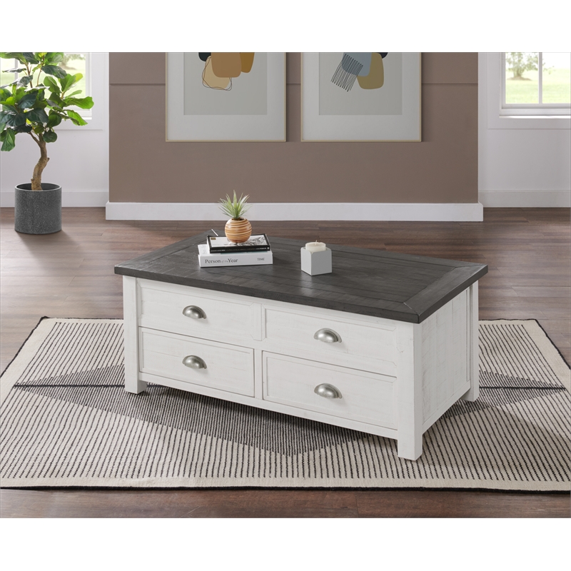 Home Square 2 Piece Set with Lift Top Coffee Table & End Table in White and Gray