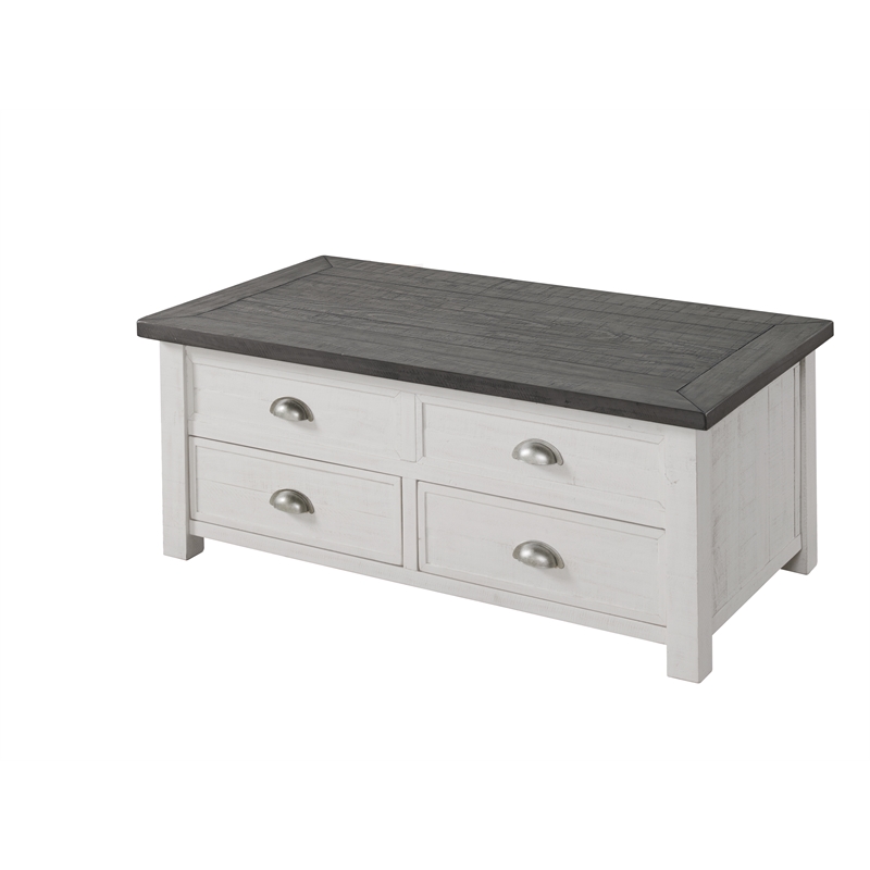 Home Square 2 Piece Set with Lift Top Coffee Table & End Table in White and Gray