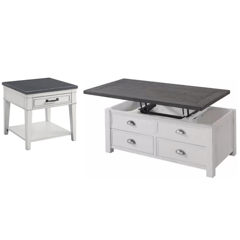 Home Square 2 Piece Set with Lift Top Coffee Table & End Table in White and Gray