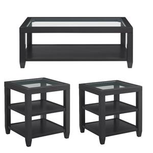 Home Square 3 Piece Set with Coffee Table and 2 End Tables in Black