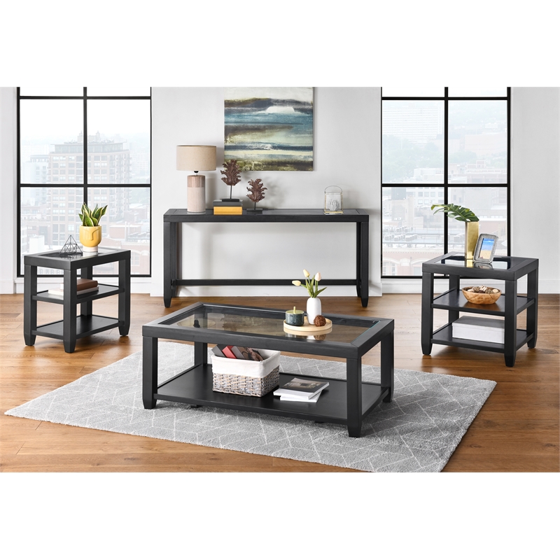 Home Square 3 Piece Set with Coffee Table and 2 Chairside Table in Black