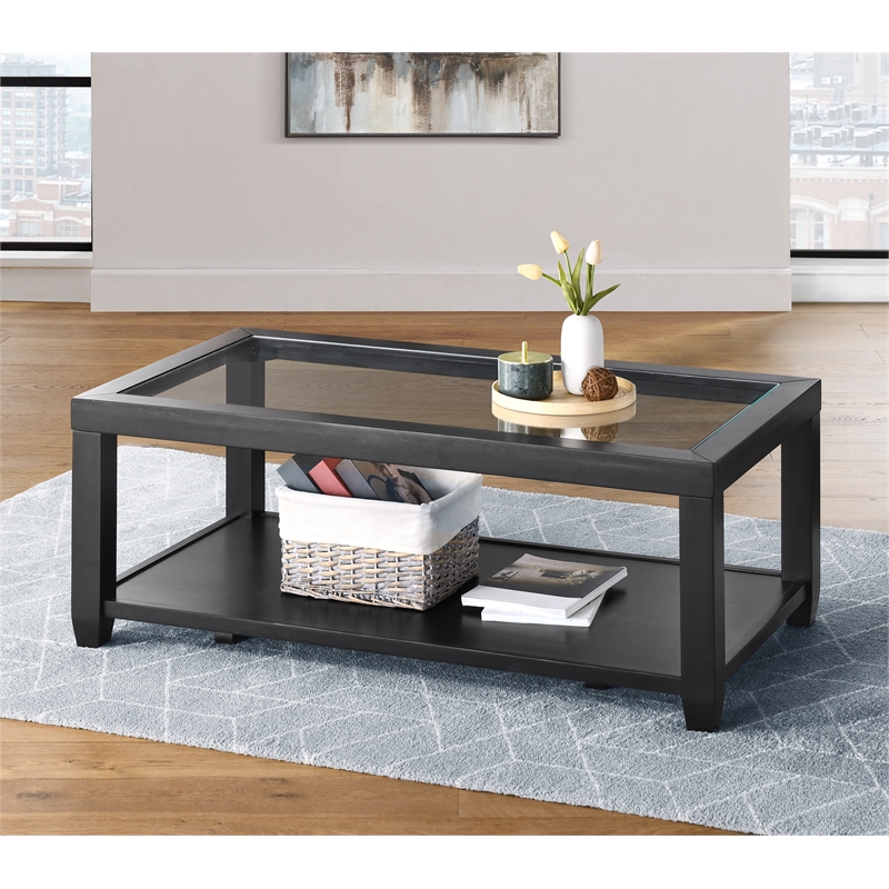 Home Square 3 Piece Set with Coffee Table and 2 Chairside Table in Black