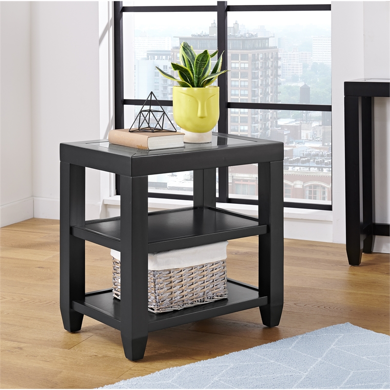 Home Square 3 Piece Set with Coffee Table and 2 Chairside Table in Black