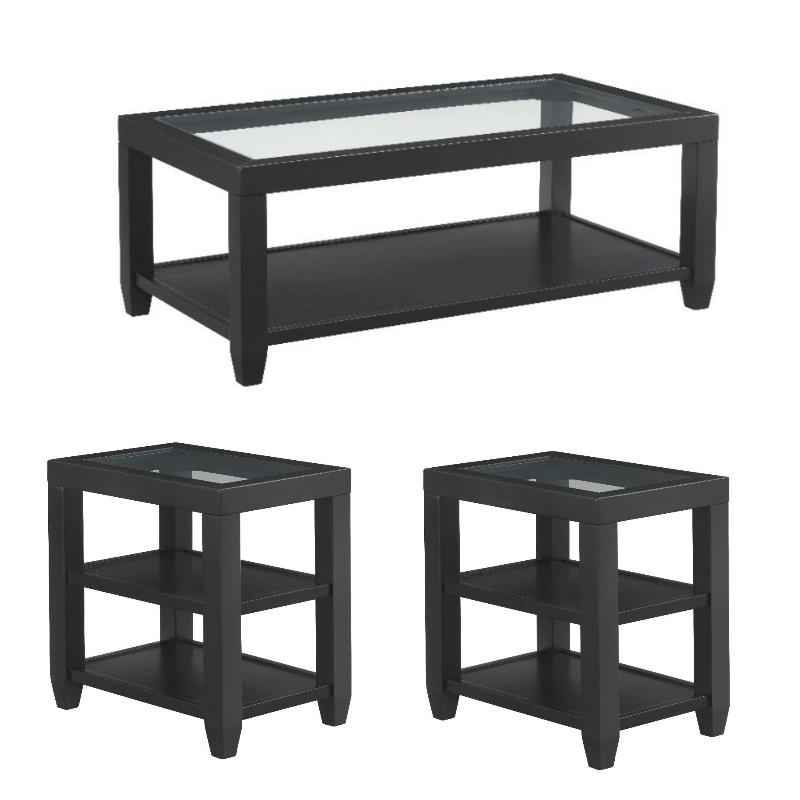 Home Square 3 Piece Set with Coffee Table and 2 Chairside Table in Black