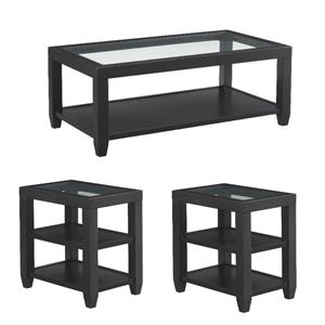 Home Square 3 Piece Set with Coffee Table and 2 Chairside Table in Black