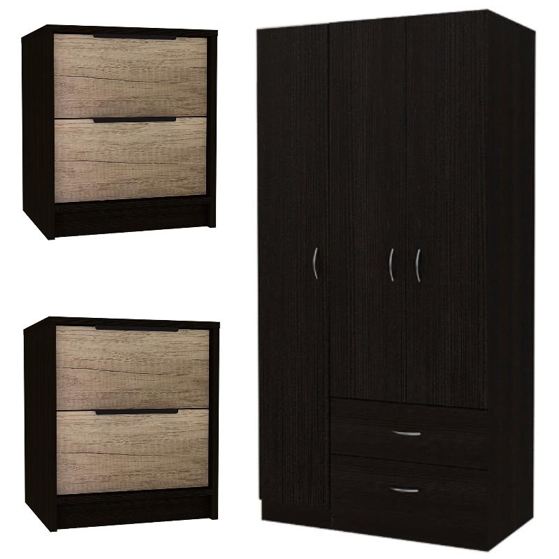 Home Square 3-Piece Set with 2 Night Stands and 3 Door Armoire