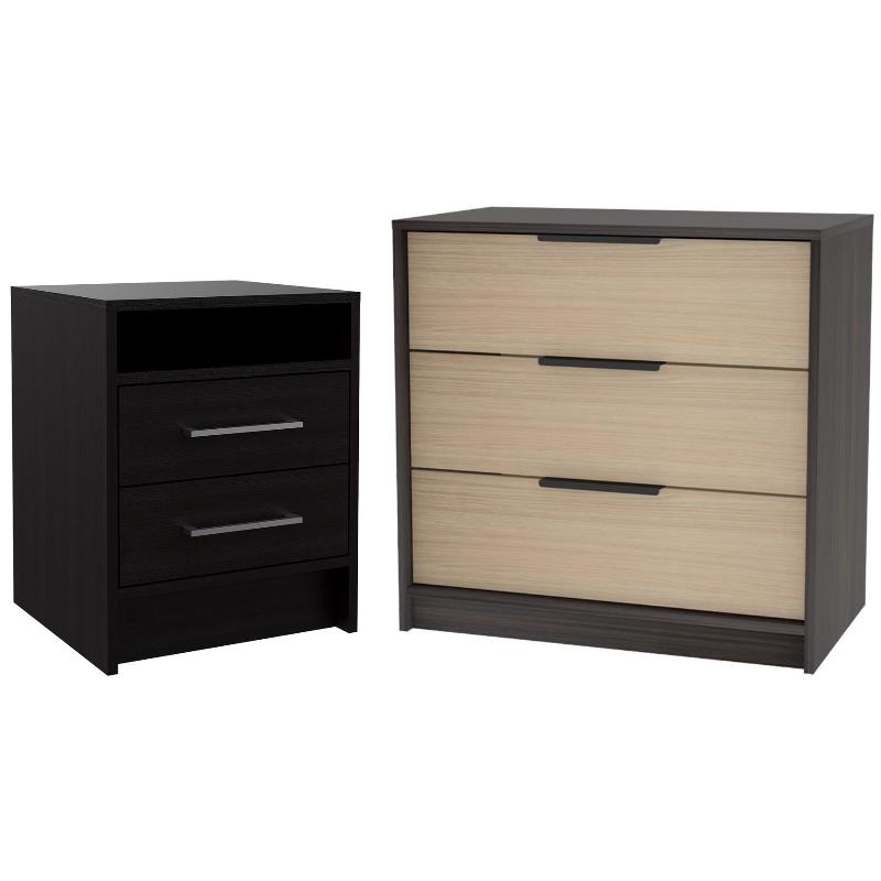 Home Square 2-Piece Set with Wood Nightstand and 3 Drawer Dresser