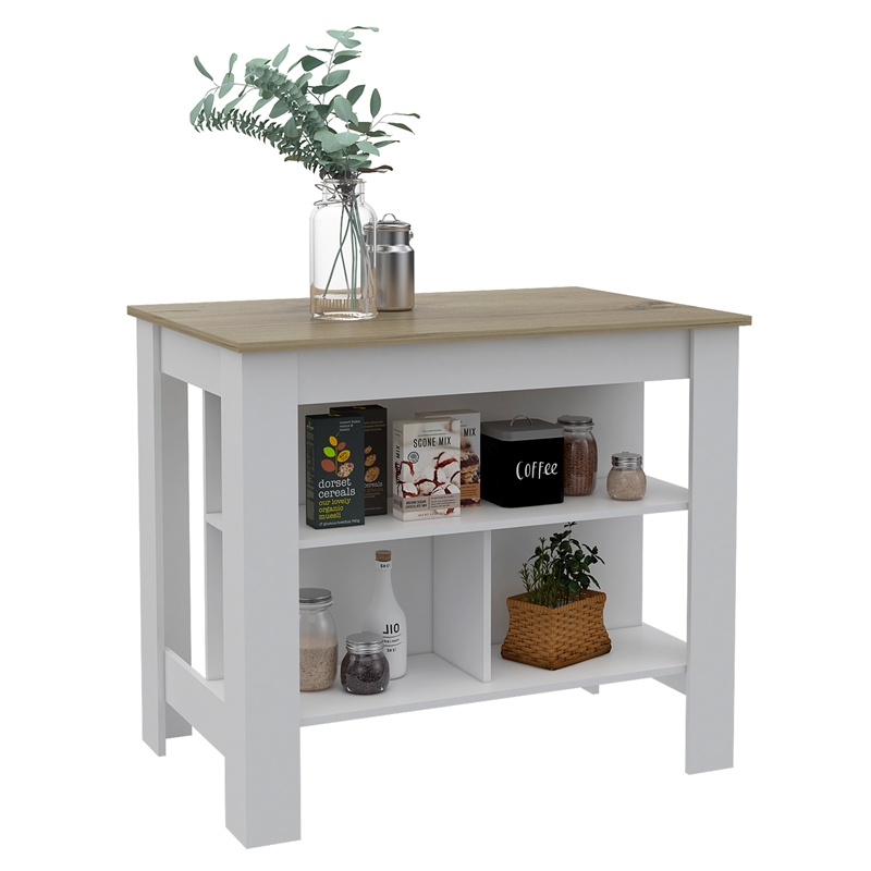 Home Square 2-Piece Set with Kitchen Island and Kitchen Cart in White