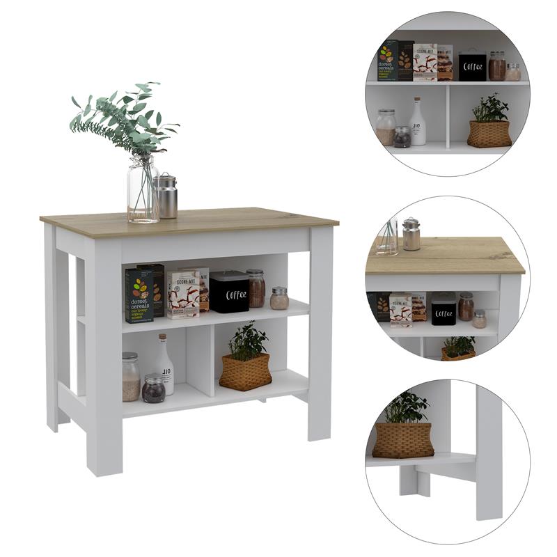 Home Square 2-Piece Set with Kitchen Island and Kitchen Cart in White