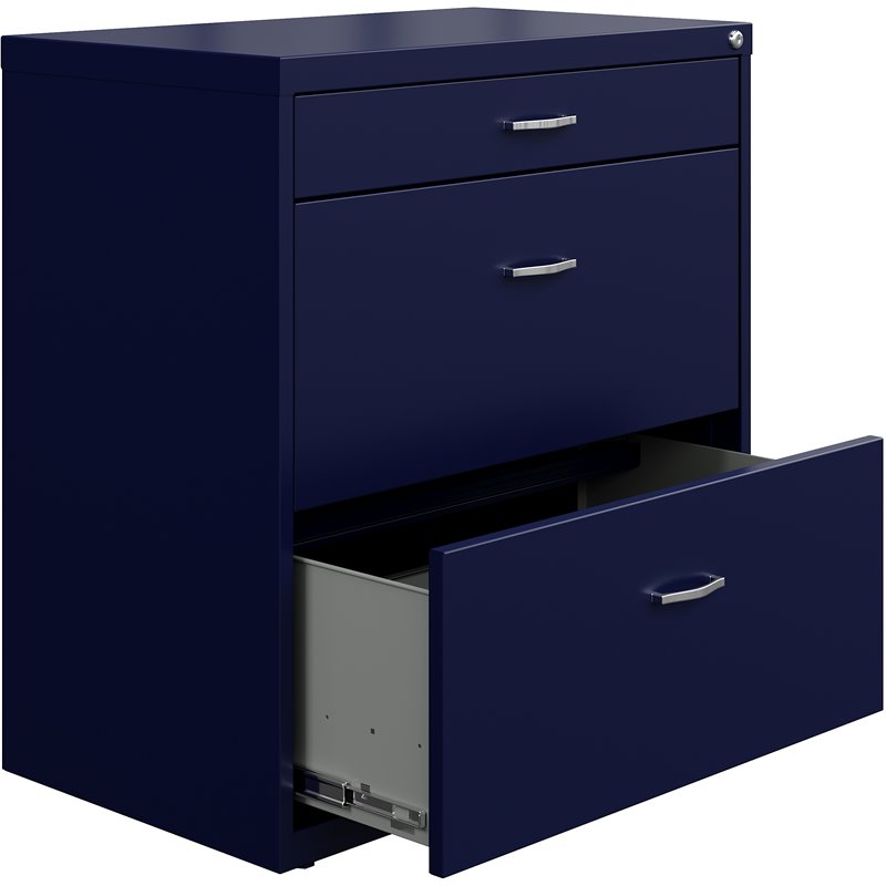 Home Square 2-Piece Set with Mobile Desk and 3 Drawer File Cabinet in Navy