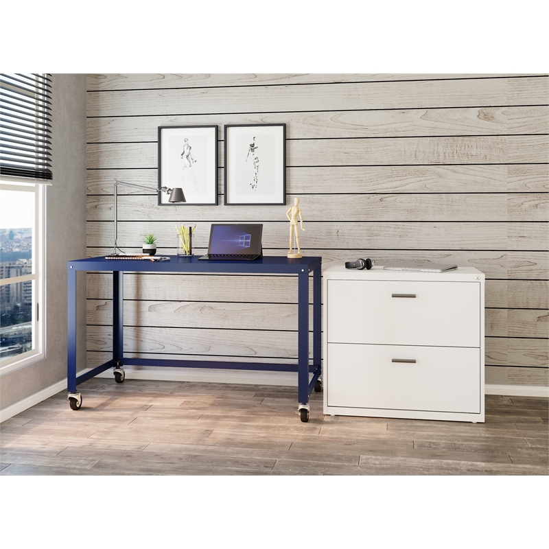 Home Square 2-Piece Set with Mobile Desk & 3 Drawer File Cabinet in Navy