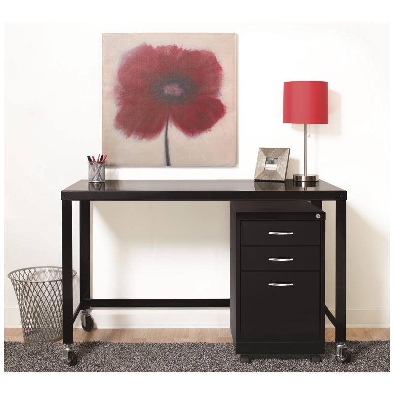 Home Square 3-Piece Set with Mobile Desk & File Cabinet & 5-Shelf Bookcase Black