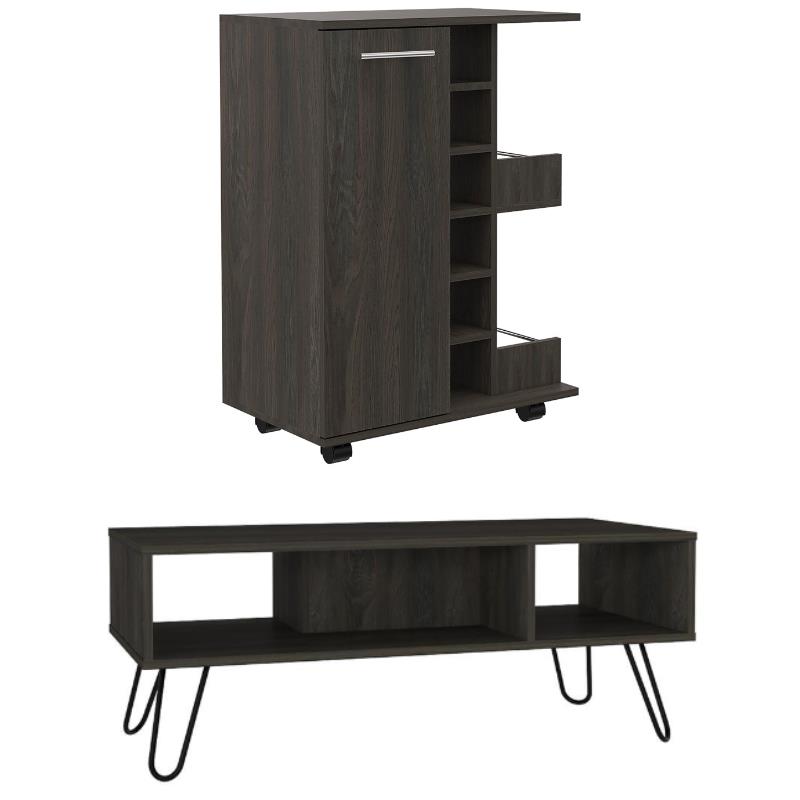 Home Square 2-Piece Set with Bar Cart Cabinet and Coffee Table