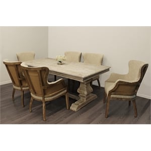 Manhattan Beach 7-Piece Dining Set - 84&quot Mud Gray Table & 6 Phil Natural Chairs