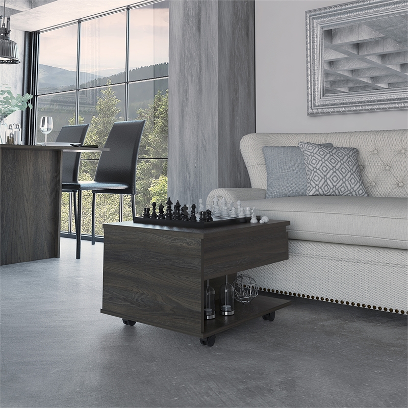 Home Square 2-Piece Set with Bar Cart Cabinet and Lift Top Coffee Table