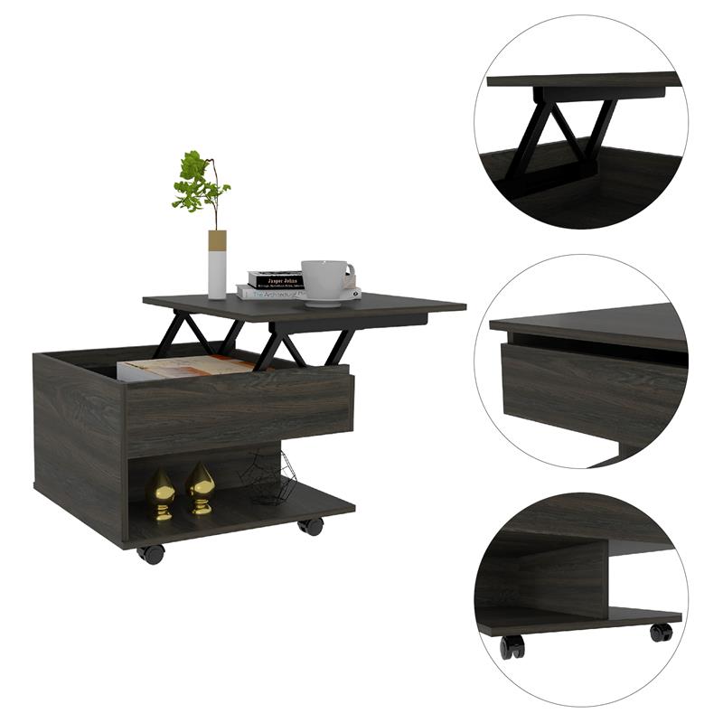 Home Square 2-Piece Set with Bar Cart Cabinet and Lift Top Coffee Table